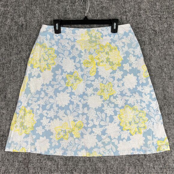Duck Head Skirt Womens 12 Blue Floral Linen A-Line Cottagecore Farm Boho Peasant - Picture 1 of 9
